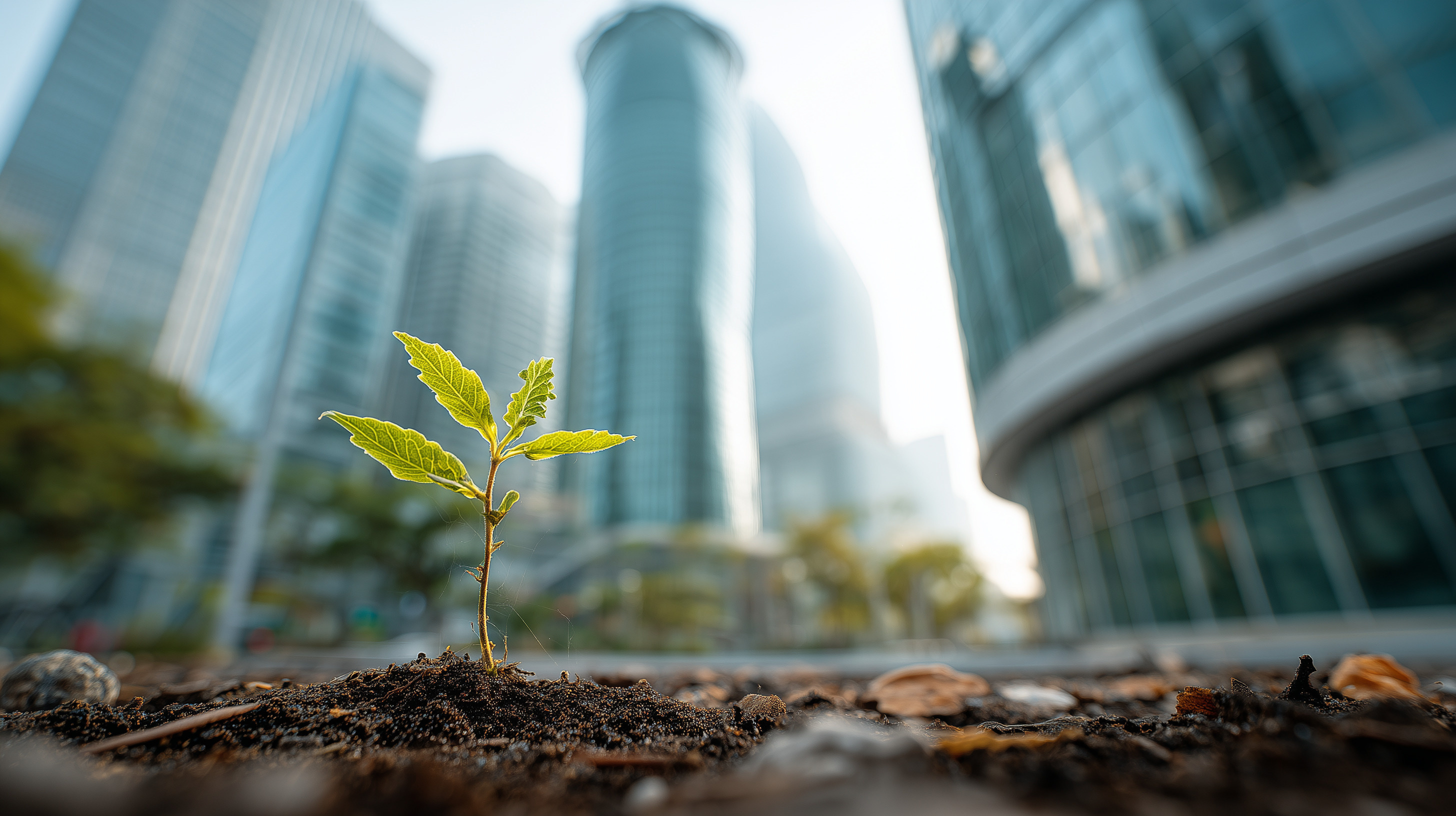 Seedling Growing Amid Skyscrapers